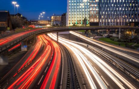 Busy city roads in the evening