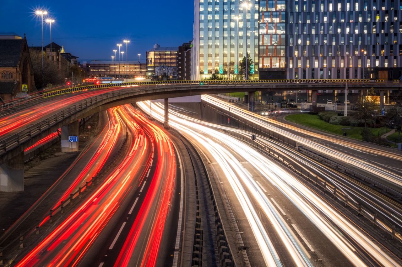 Busy city roads in the evening